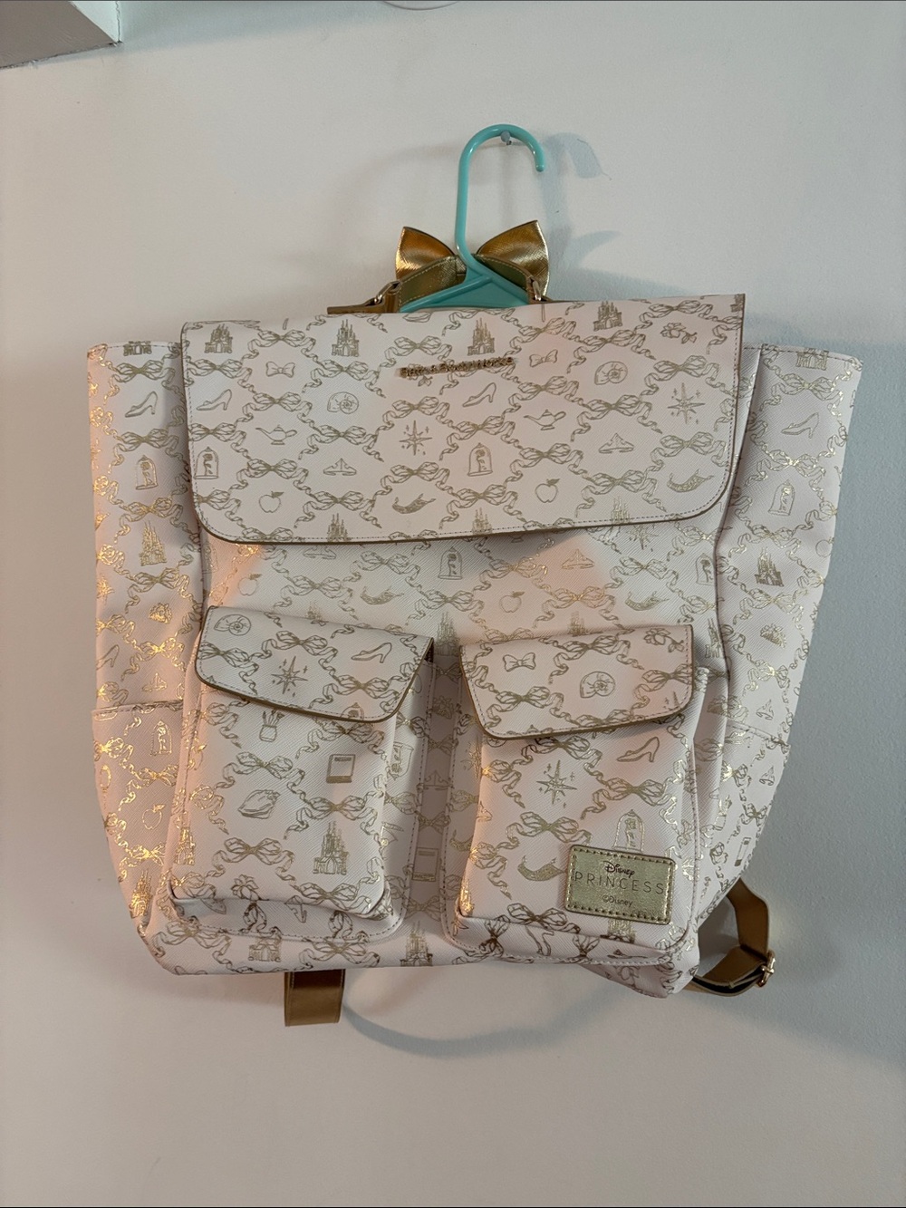 Disney Ivory Backpack with Gold Princess Pattern